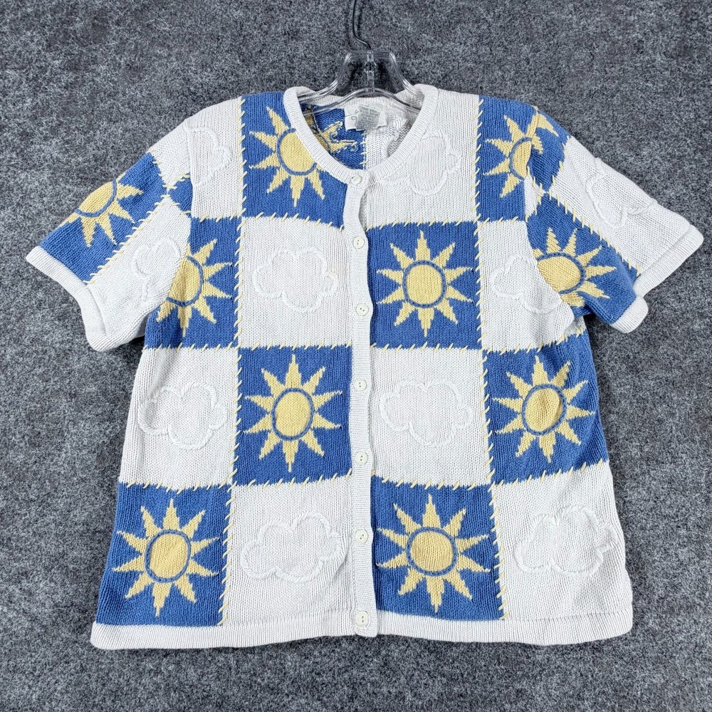 Christopher & Banks Cardigan Sweater Womens M Blue White Cloud Hand Embroidered - Picture 1 of 16